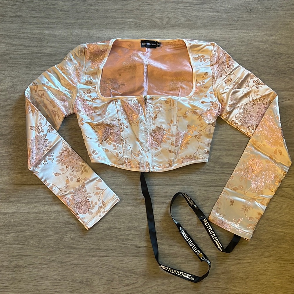 Satin Bustier Corset Long Sleeve Crop Top